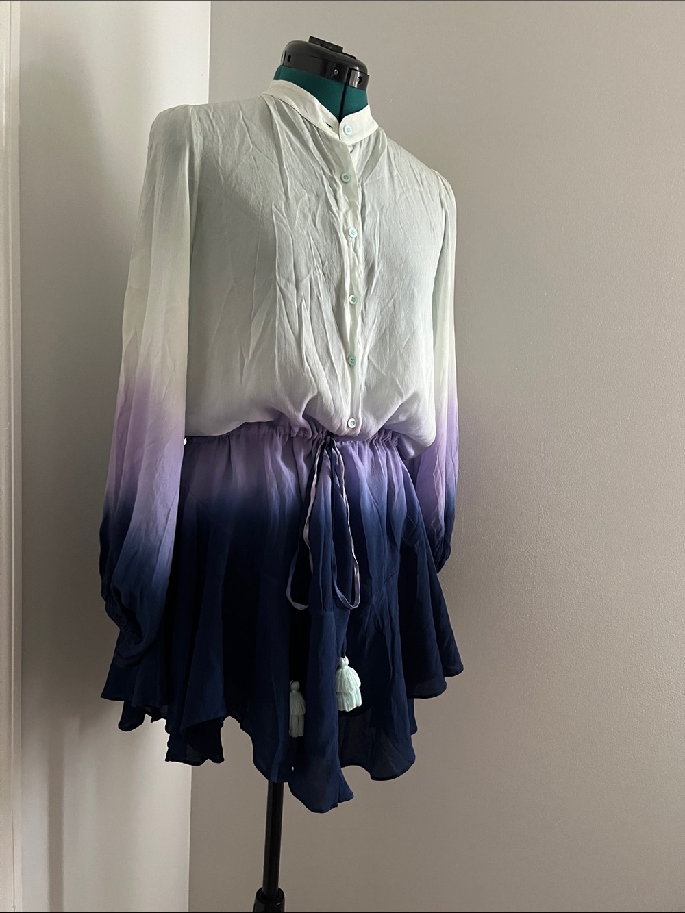 Karina Grimaldi Mint Green to Lavender to Navy Ombre Button-Front Tunic